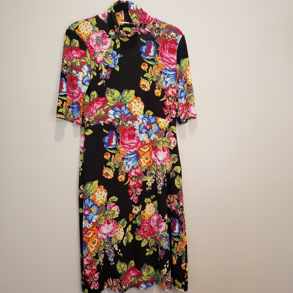 Anthropologie Ett Twa turtleneck floral knit dress Size M